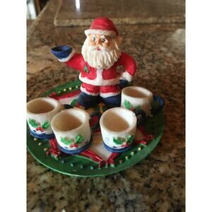 Miniature Santa Claus Christmas Xmas Sleigh Winter Tea Set Vintage